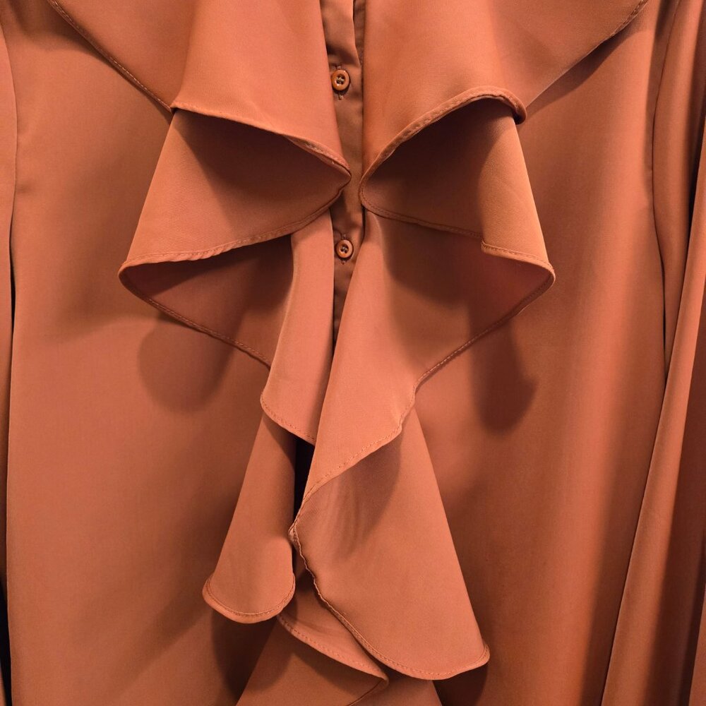 Rust Ruffle Front Poets Blouse - Picture 2 of 5